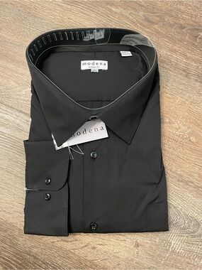 NWT Modena Men's Classic Fit Long Sleeve Dress Shirt M300CLOR Black